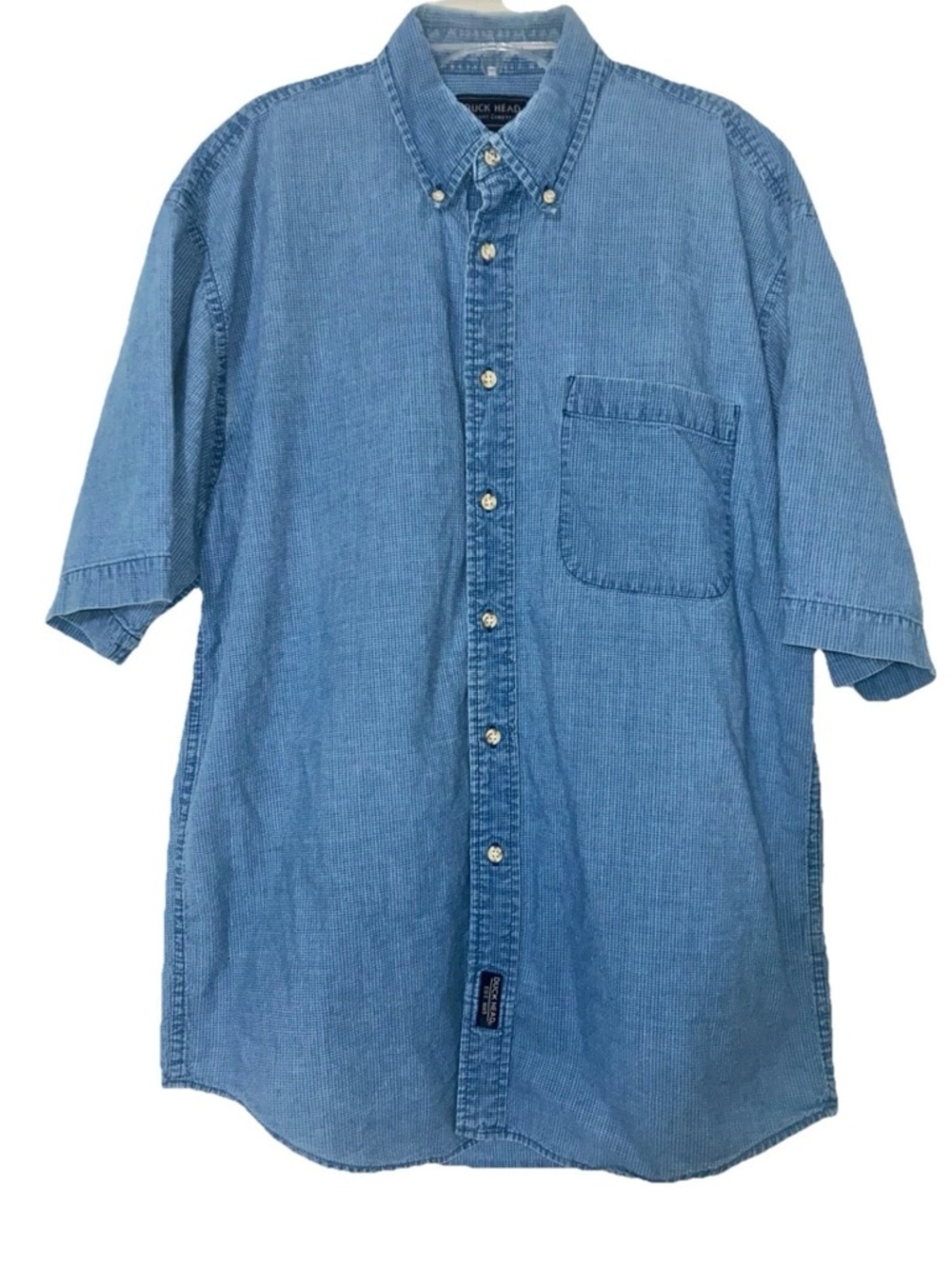 Vintage Duck Head SS Cotton Button Down Blue Micro-check Gingham 90s Y2K Medium